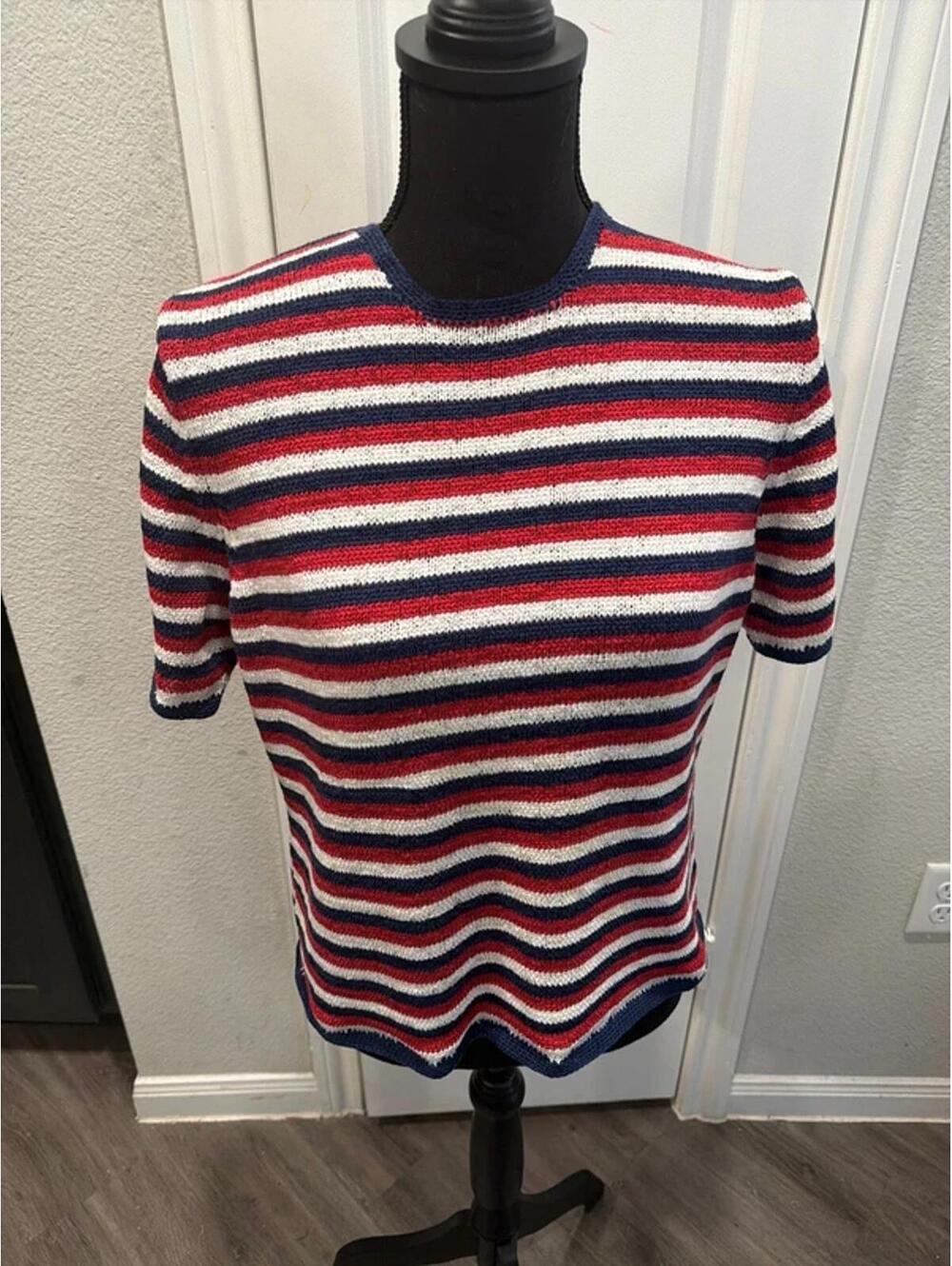 Cozy Striped Knit Short Sleeve Sweater Top